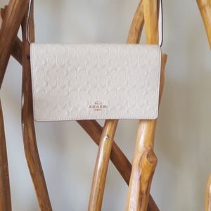 COACH SIGNATURE PATENT NUDE CROSSBODY WALLET PURSE